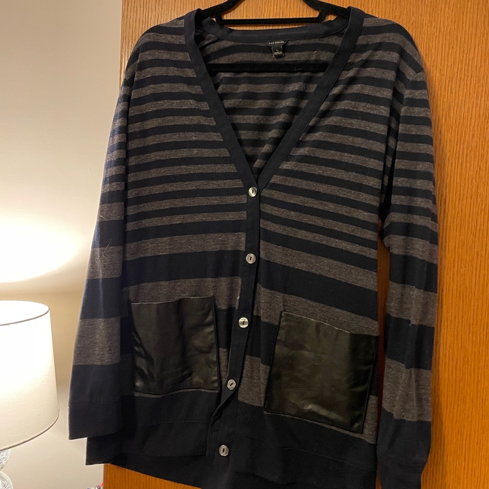 Tunic Cardigan with Faux Leather Detail